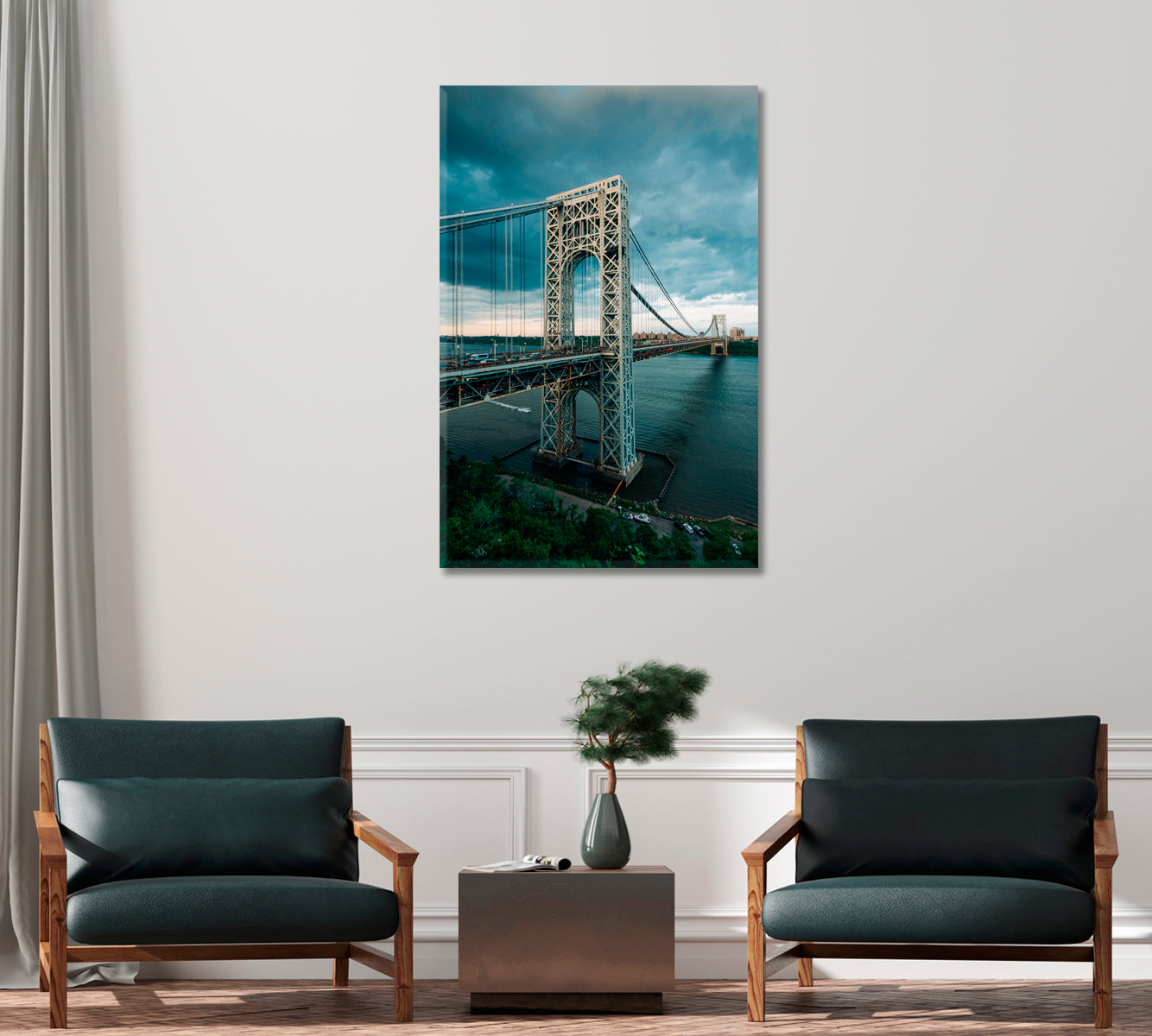 George Washington Bridge and Hudson River New York City Canvas Print-Canvas Print-CetArt-1 panel-16x24 inches-CetArt