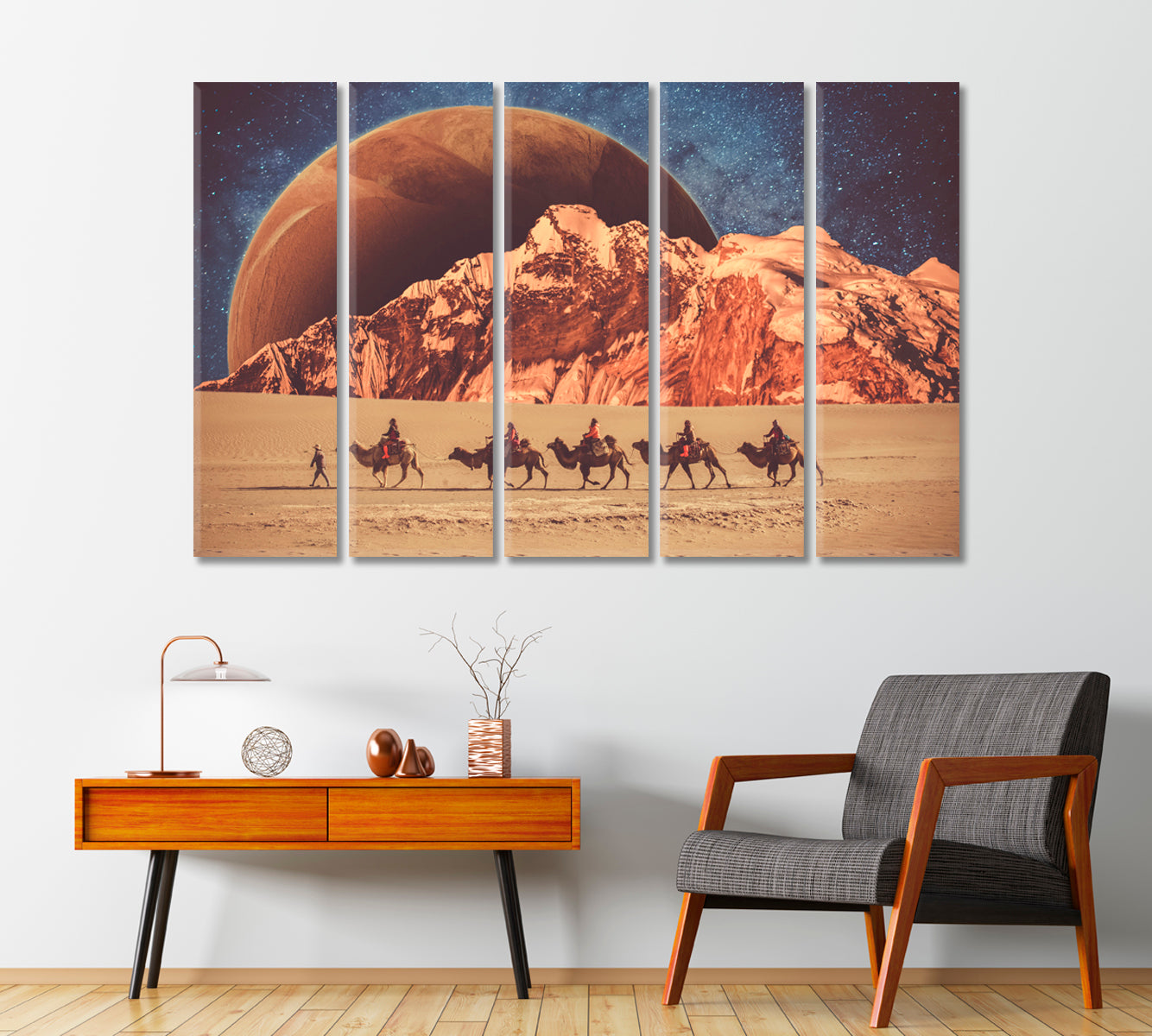 Fantasy Desert in Universe with Camels Canvas Print-Canvas Print-CetArt-1 Panel-24x16 inches-CetArt