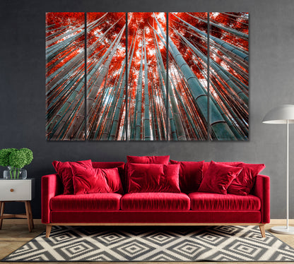 Bamboo Trees with Red Leaves Canvas Print-Canvas Print-CetArt-1 Panel-24x16 inches-CetArt