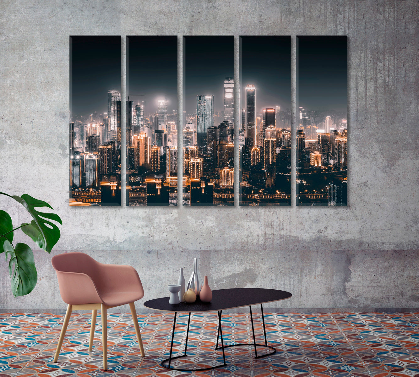 Night City Skyline Canvas Print-Canvas Print-CetArt-1 Panel-24x16 inches-CetArt