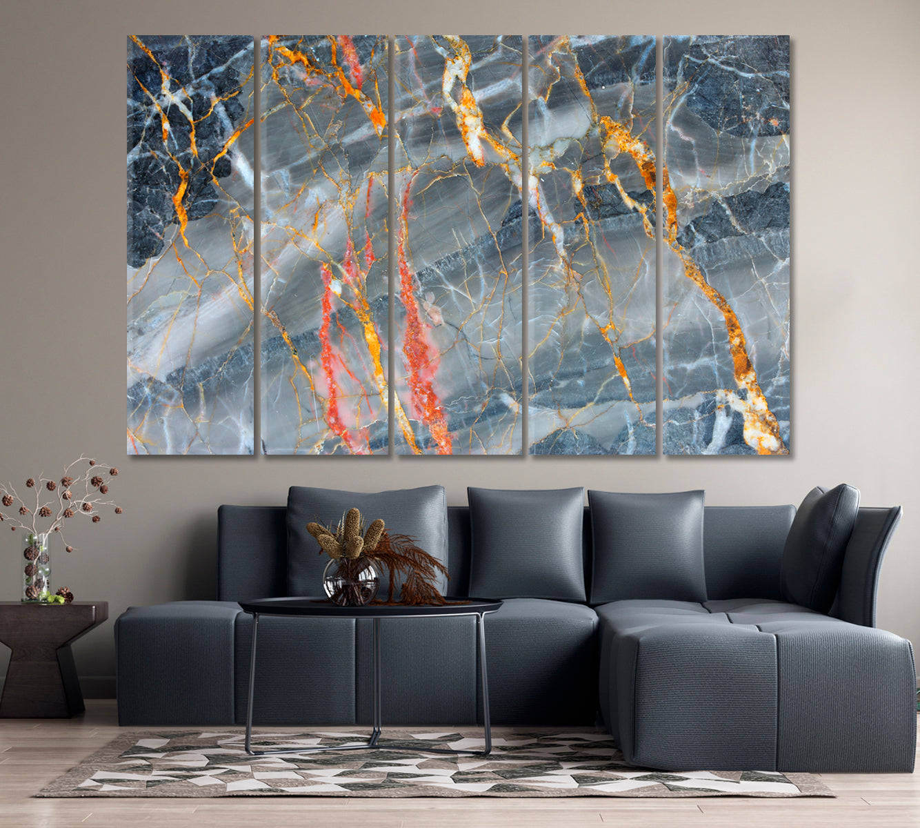 Gray Marble with Yellow and Red Strokes Canvas Print-Canvas Print-CetArt-1 Panel-24x16 inches-CetArt