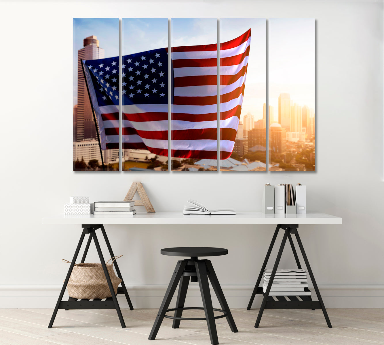 American Flag Flying in the Wind Canvas Print-Canvas Print-CetArt-1 Panel-24x16 inches-CetArt