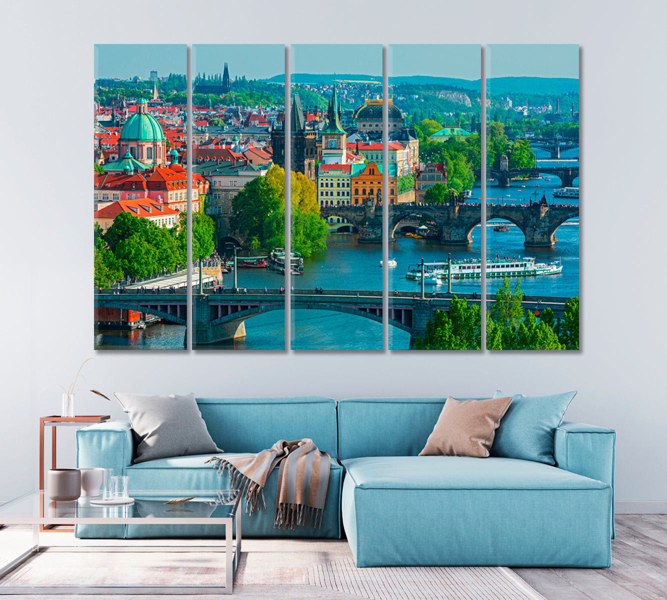 Scenic View on Bridges Over Vltava River Prague Canvas Print-Canvas Print-CetArt-1 Panel-24x16 inches-CetArt