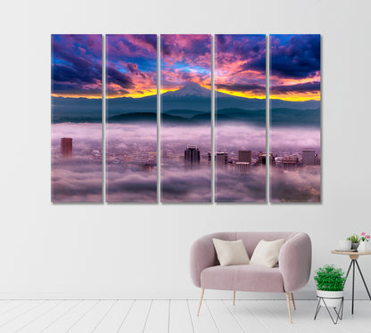 Sunrise over Foggy City Portland USA Canvas Print-Canvas Print-CetArt-1 Panel-24x16 inches-CetArt