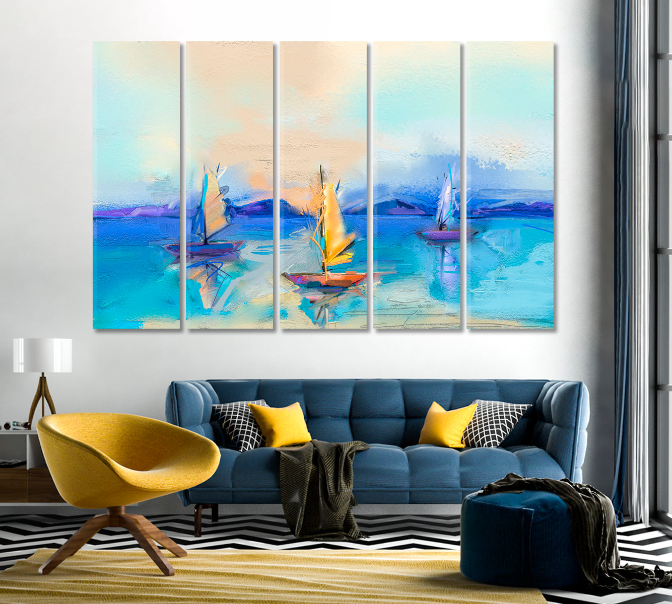 Abstract Seascape with Sailboat Canvas Print-Canvas Print-CetArt-1 Panel-24x16 inches-CetArt