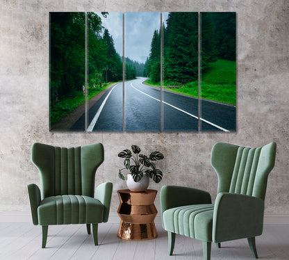 Road in Foggy Forest in Rainy Day Canvas Print-Canvas Print-CetArt-1 Panel-24x16 inches-CetArt