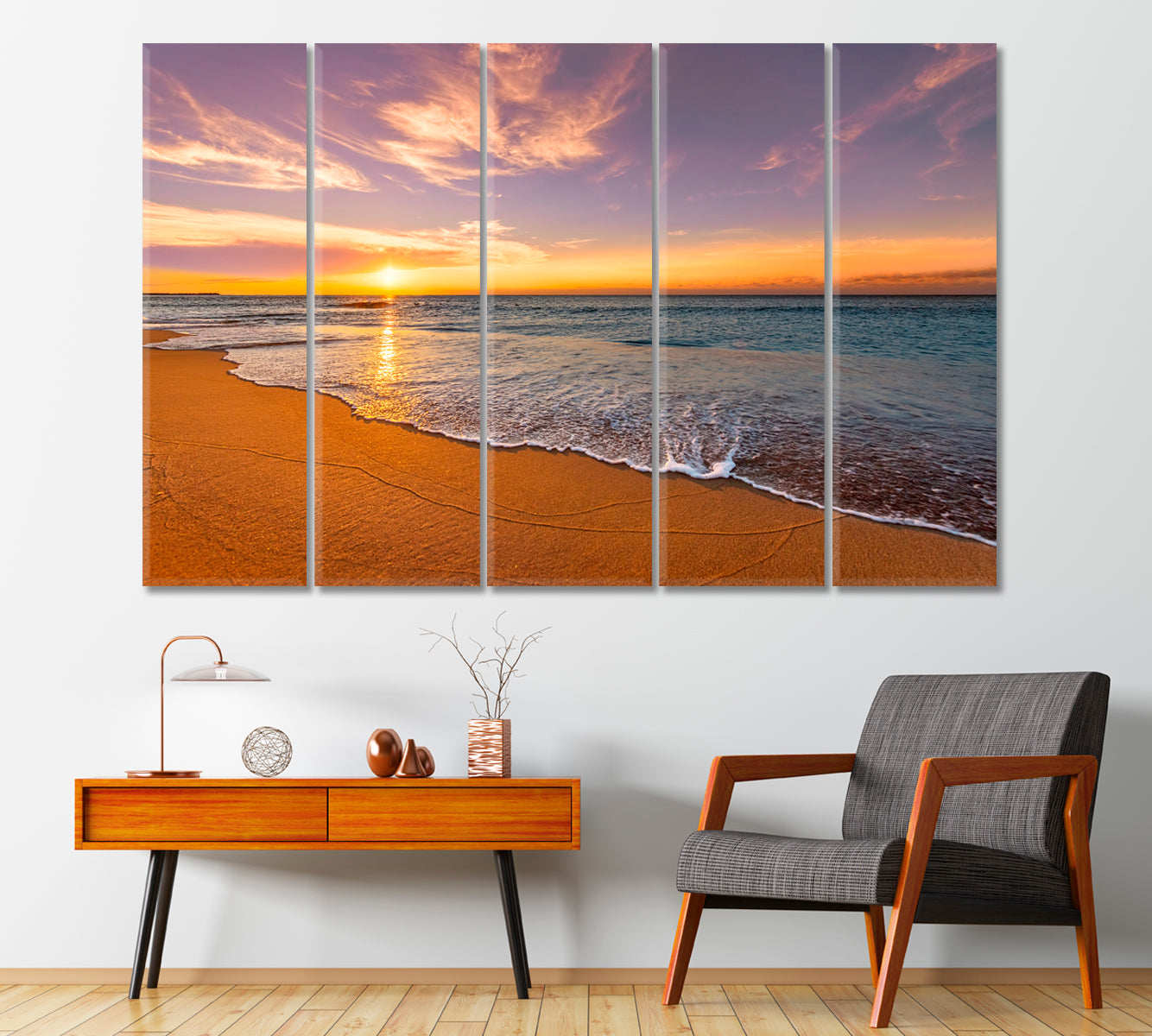 Colorful Sunrise on Ocean Beach Canvas Print-Canvas Print-CetArt-1 Panel-24x16 inches-CetArt