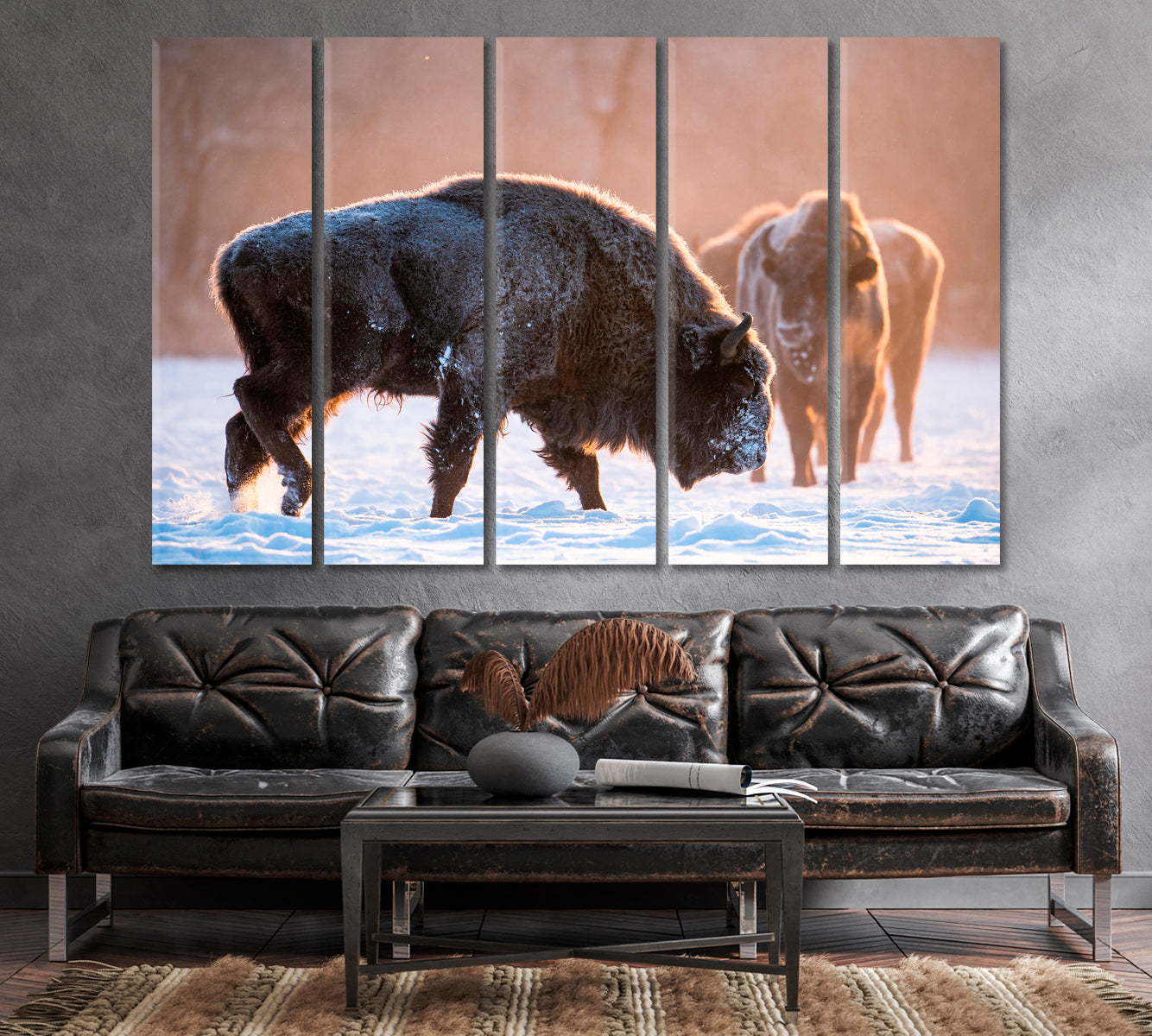 Bisons in the Winter Wild Canvas Print-Canvas Print-CetArt-1 Panel-24x16 inches-CetArt