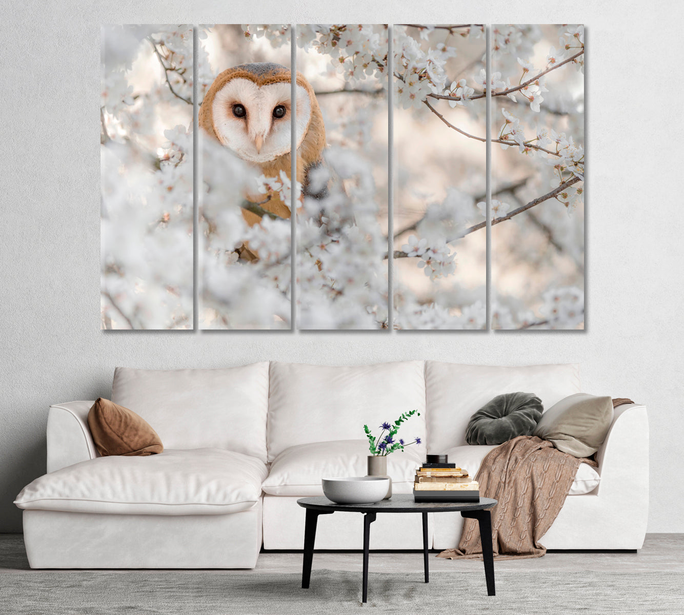 Bird Barn Owl on Blooming Cherry Canvas Print-Canvas Print-CetArt-1 Panel-24x16 inches-CetArt