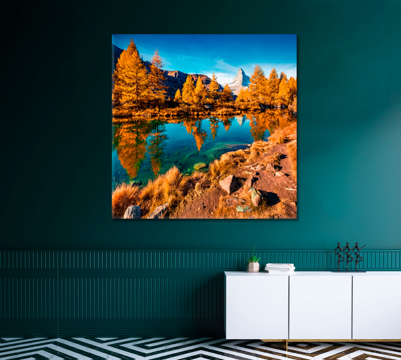 Autumn Morning on Lake Grindjisee Switzerland Canvas Print-Canvas Print-CetArt-1 panel-12x12 inches-CetArt