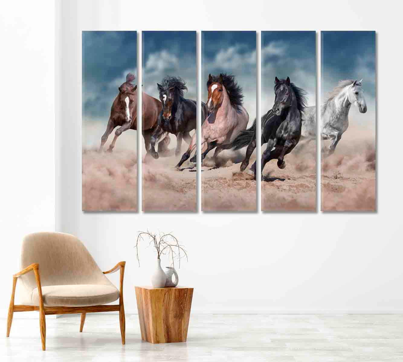 Beautiful Strong Horses Running in Desert Canvas Print-Canvas Print-CetArt-1 Panel-24x16 inches-CetArt