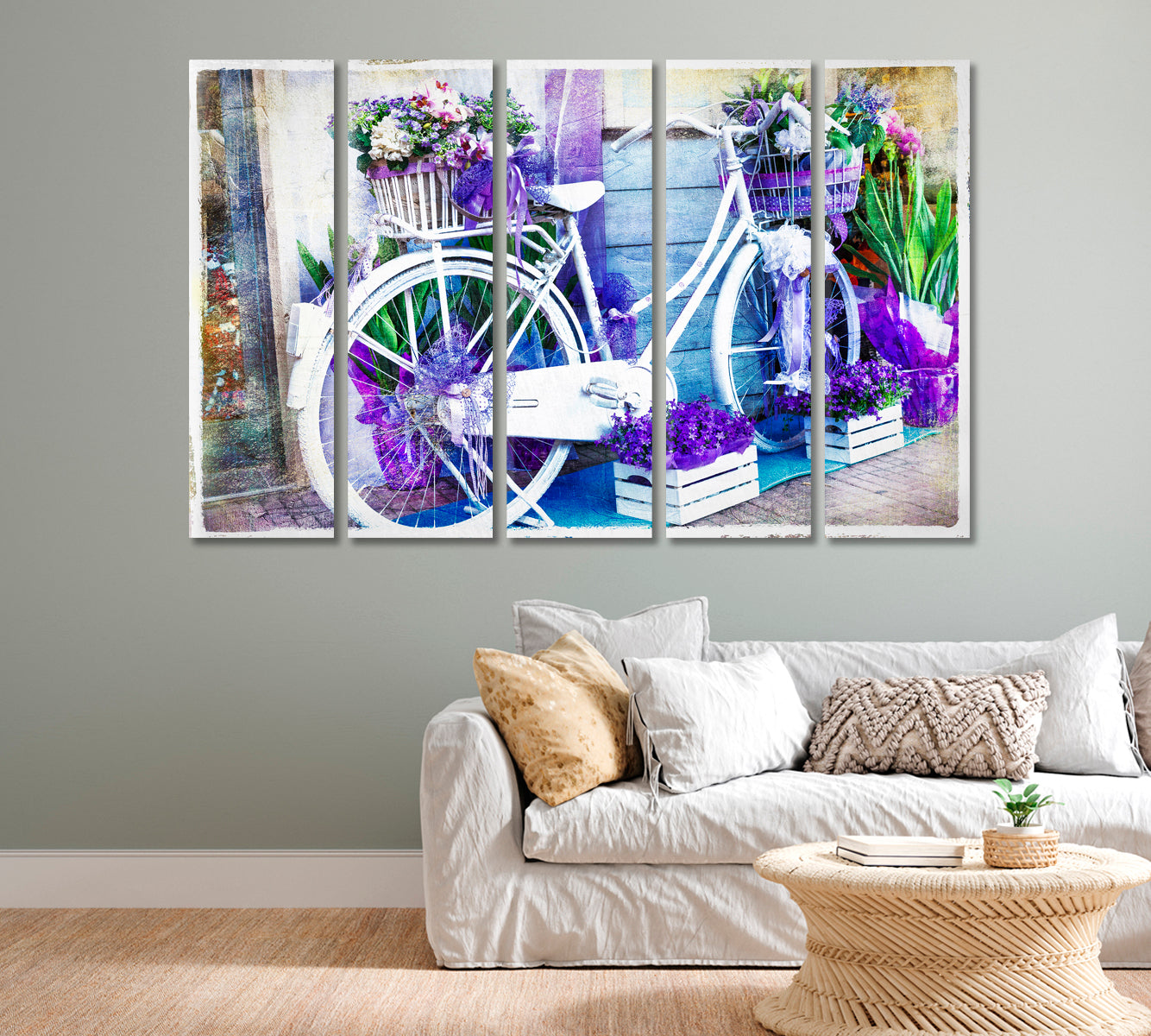 Vintage Floral Bike Canvas Print-Canvas Print-CetArt-1 Panel-24x16 inches-CetArt