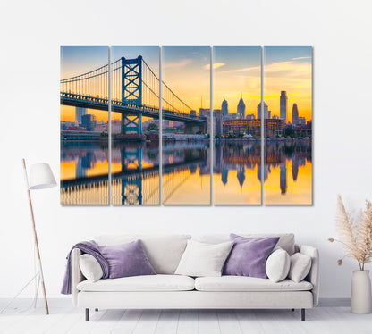 Sunset over Philadelphia and Ben Franklin Bridge Canvas Print-Canvas Print-CetArt-1 Panel-24x16 inches-CetArt