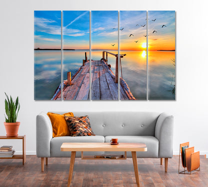 Seagulls in Sunset over River Canvas Print-Canvas Print-CetArt-1 Panel-24x16 inches-CetArt