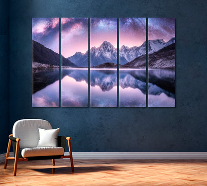 Snowy Mountains Landscape with Milky Way Canvas Print-Canvas Print-CetArt-1 Panel-24x16 inches-CetArt