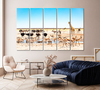 Wild Animals at Waterhole M'bari Etosha National Park Canvas Print-Canvas Print-CetArt-1 Panel-24x16 inches-CetArt