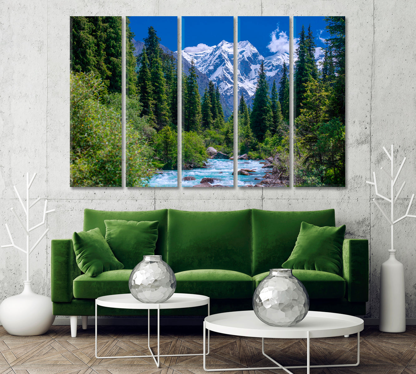 Spruce Forest near a Stormy River and Snowy Mountains Kyrgyzstan Canvas Print-Canvas Print-CetArt-1 Panel-24x16 inches-CetArt