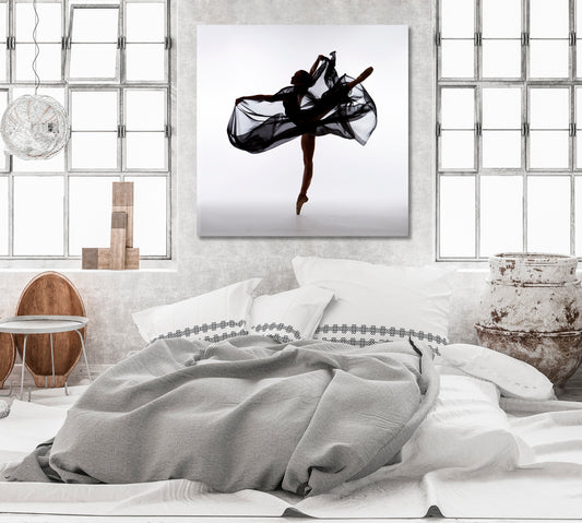 Stunning Ballerina Silhouette in Black Dress Canvas Print-Canvas Print-CetArt-1 panel-12x12 inches-CetArt