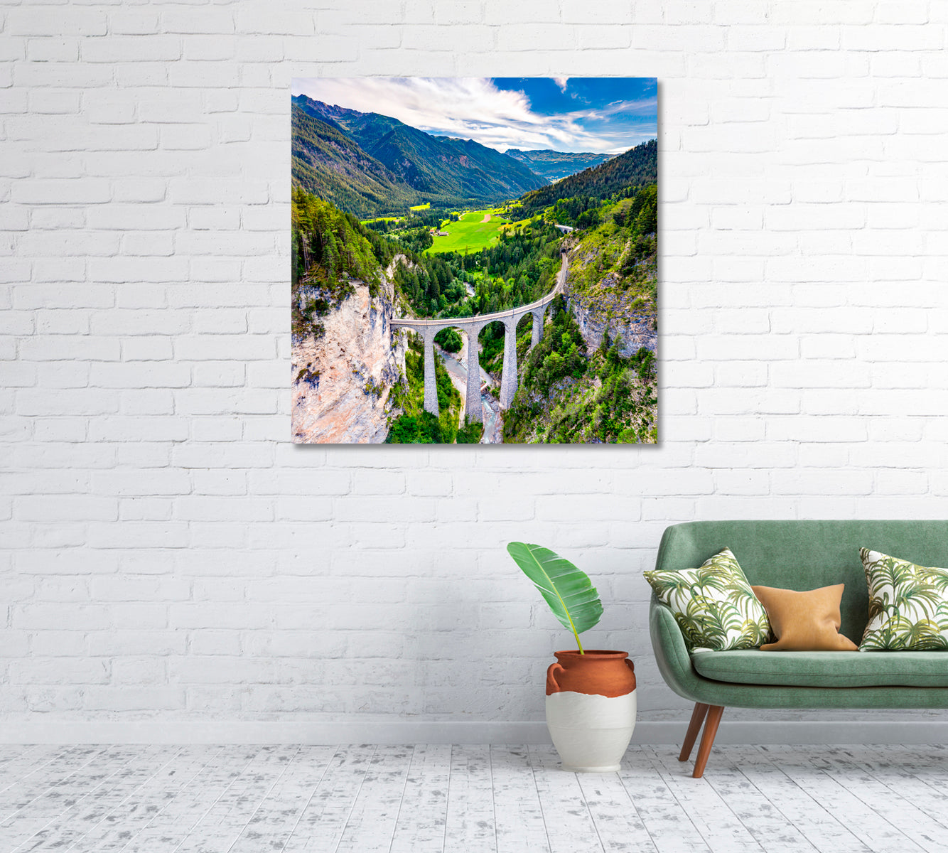 Landwasser Viaduct Swiss Alps Canvas Print-Canvas Print-CetArt-1 panel-12x12 inches-CetArt