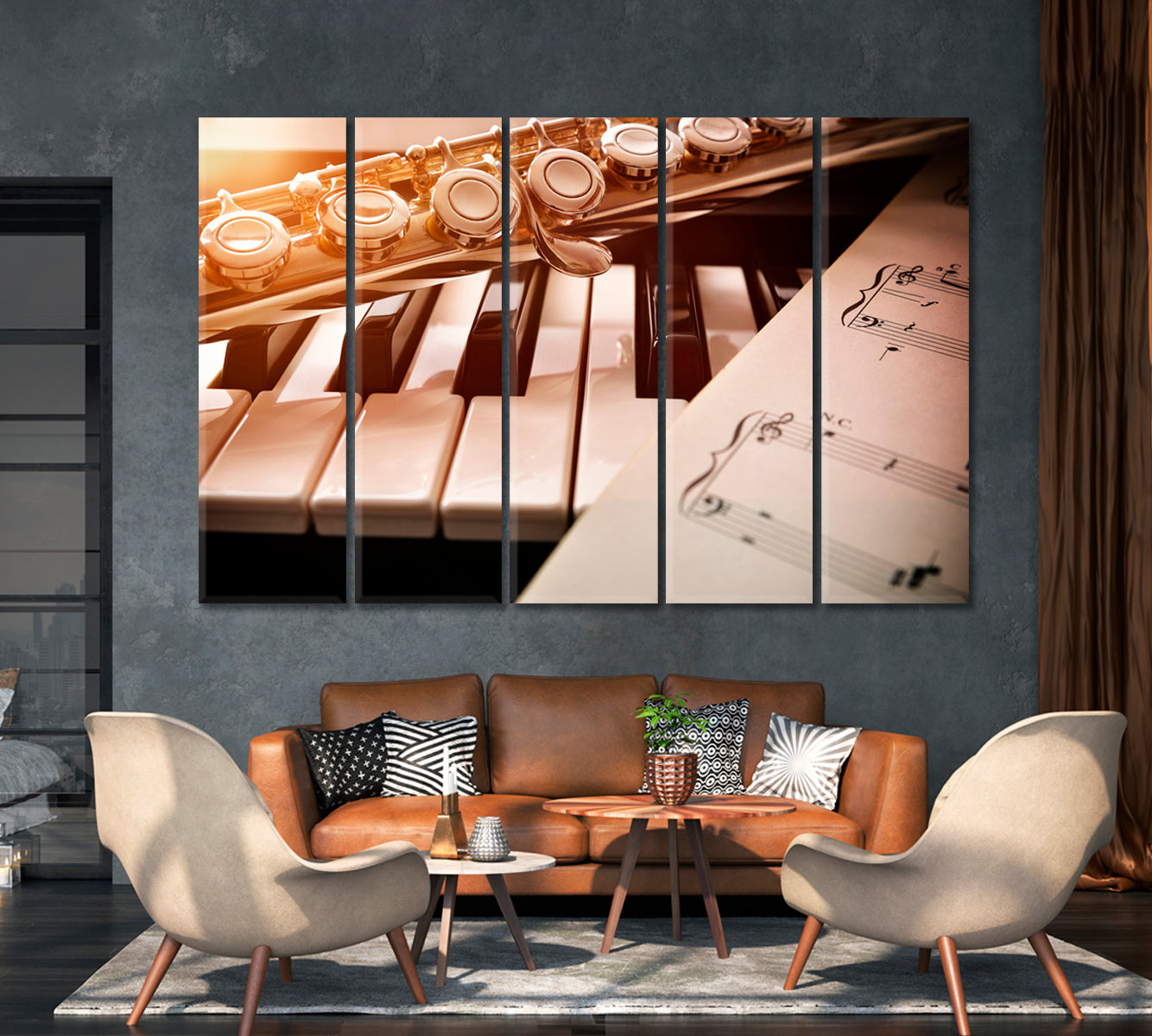 Piano and Flute with Golden Shine Canvas Print-Canvas Print-CetArt-1 Panel-24x16 inches-CetArt