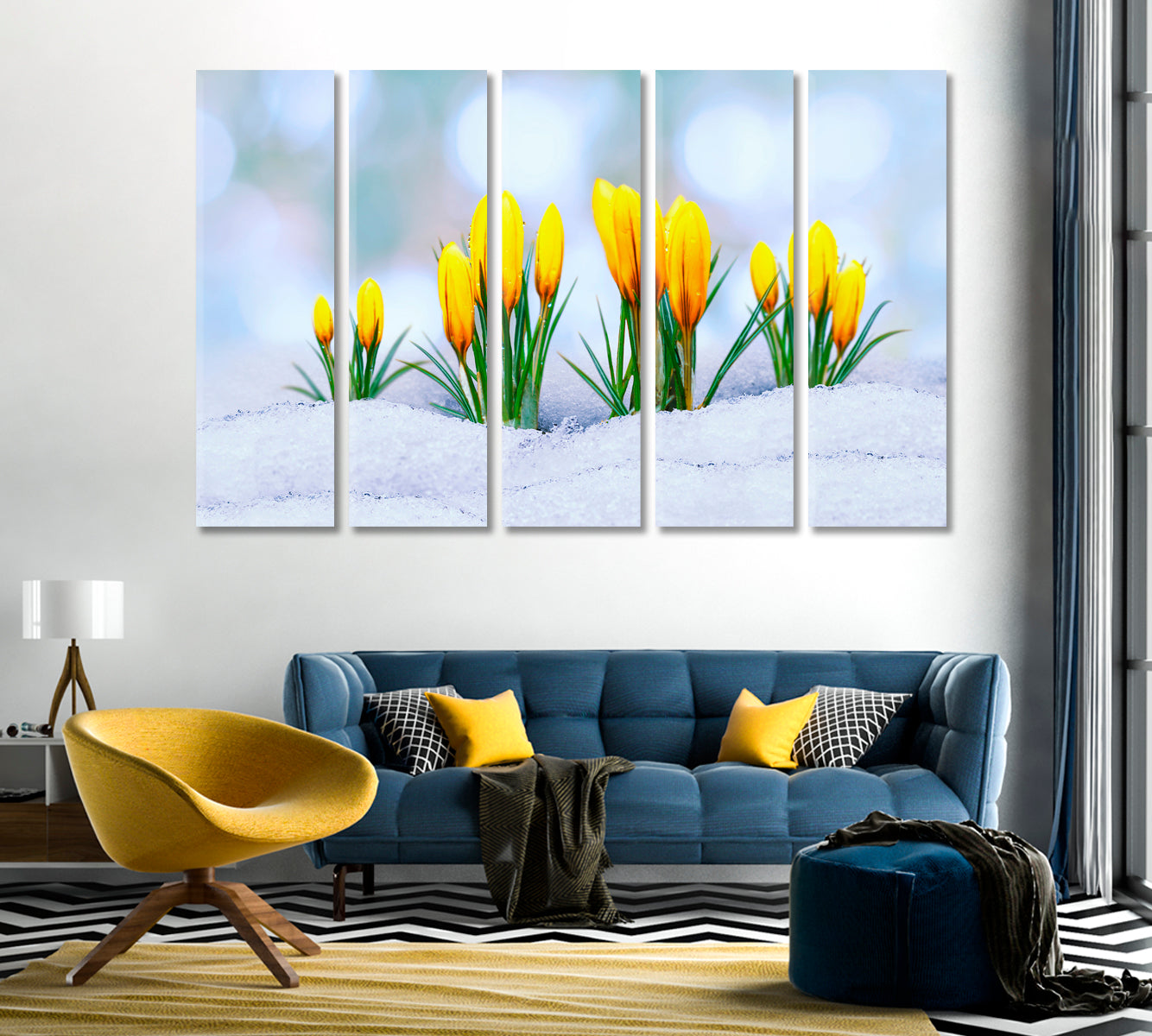 Yellow Crocus Flower in Snow Canvas Print-Canvas Print-CetArt-1 Panel-24x16 inches-CetArt