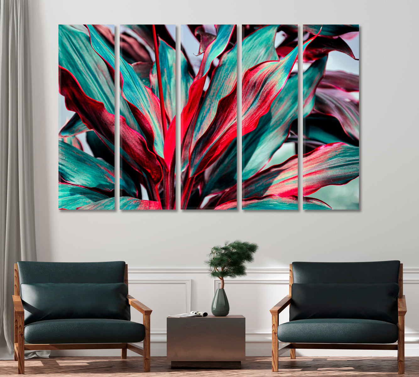 Red And Green Tropical Leaves Canvas Print-Canvas Print-CetArt-1 Panel-24x16 inches-CetArt