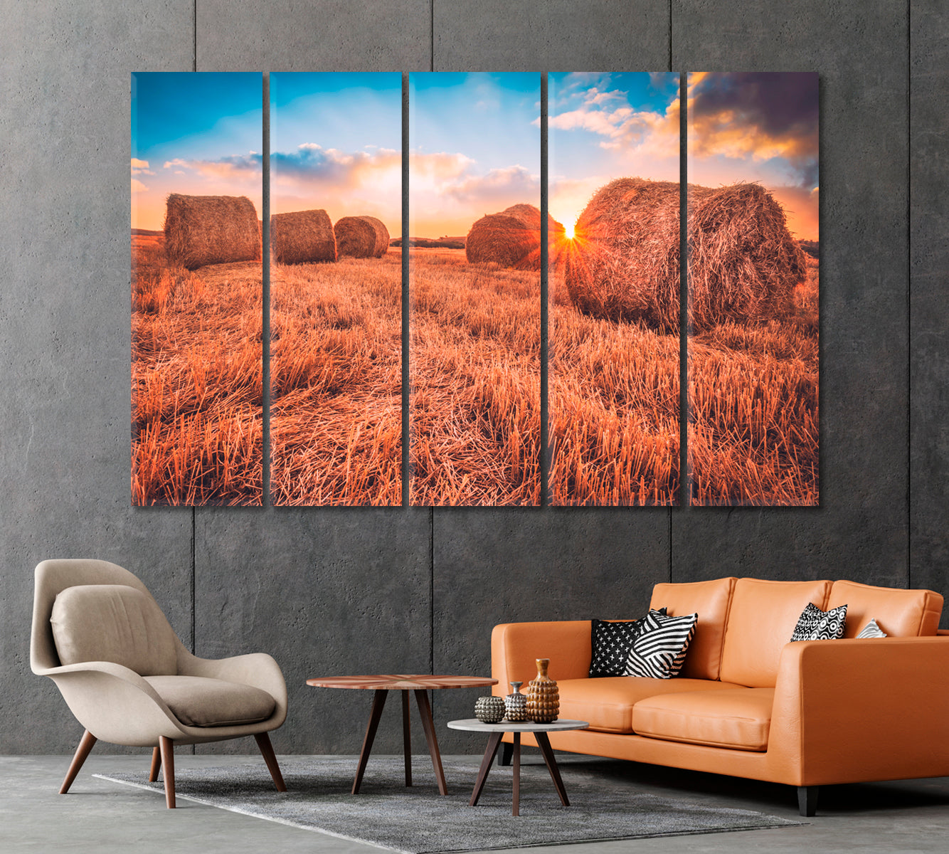 Hay Bales in Field Canvas Print-Canvas Print-CetArt-1 Panel-24x16 inches-CetArt