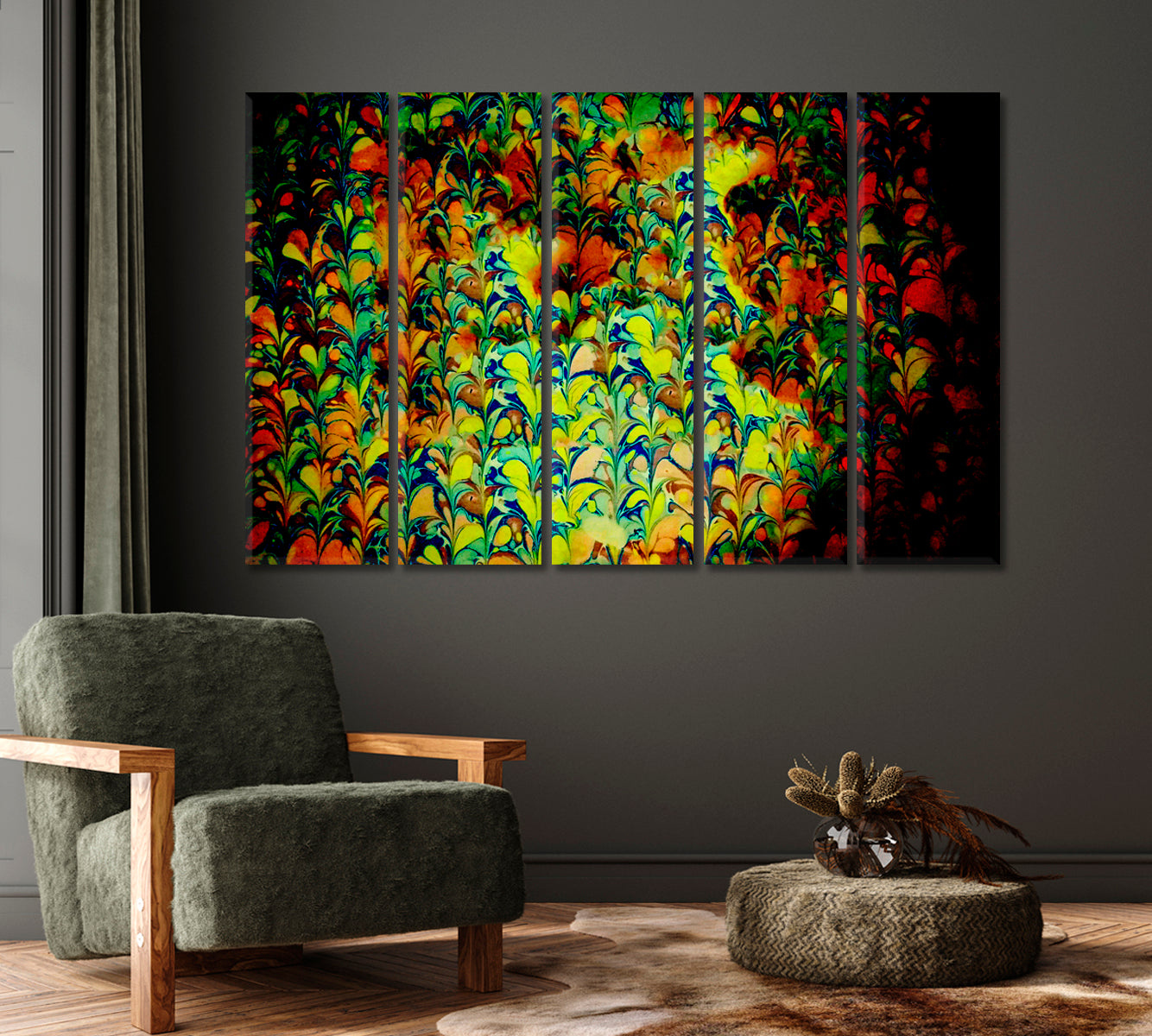 Creative EBRU Art Canvas Print-Canvas Print-CetArt-5 Panels-36x24 inches-CetArt