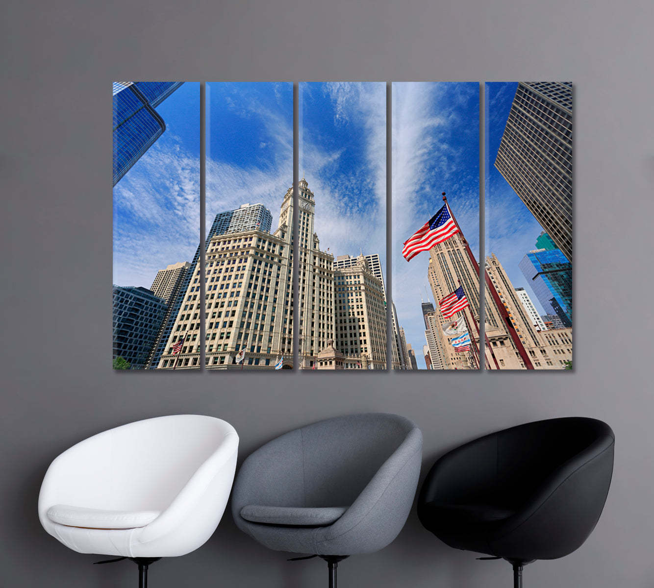 Skyscrapers Chicago American Flag Canvas Print-Canvas Print-CetArt-1 Panel-24x16 inches-CetArt