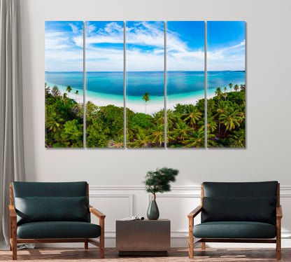 Tropical Beach with Palm Trees Indonesia Canvas Print-Canvas Print-CetArt-1 Panel-24x16 inches-CetArt