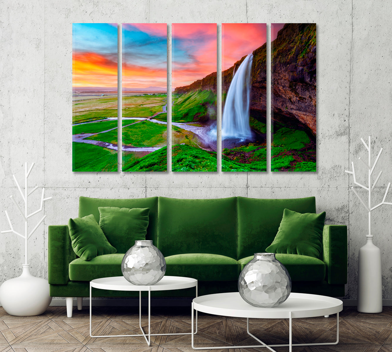 Seljalandsfoss Waterfall at Sunrise Iceland Canvas Print-Canvas Print-CetArt-1 Panel-24x16 inches-CetArt