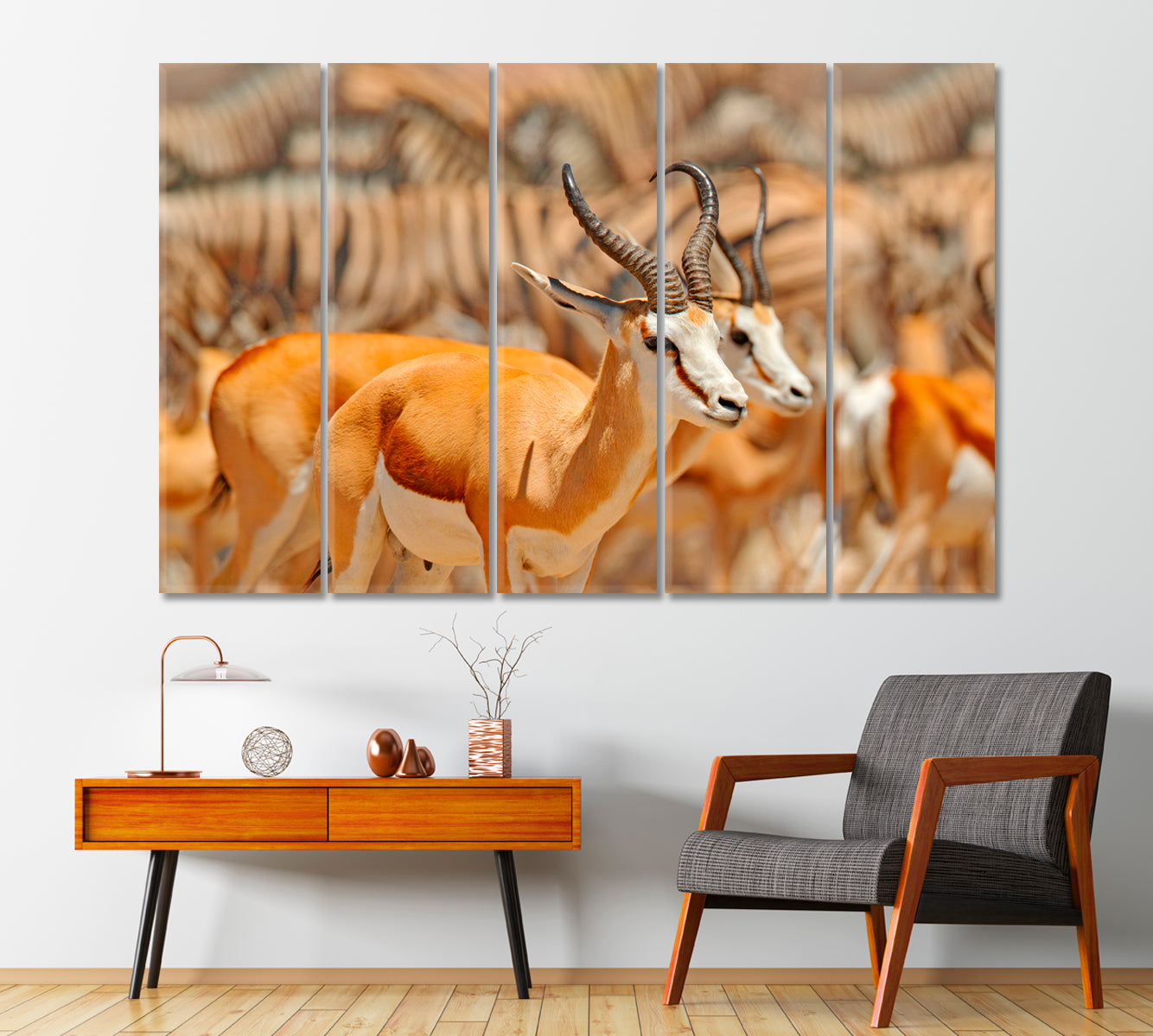 Red Gazelles and Herd Zebras Namibia Canvas Print-Canvas Print-CetArt-1 Panel-24x16 inches-CetArt