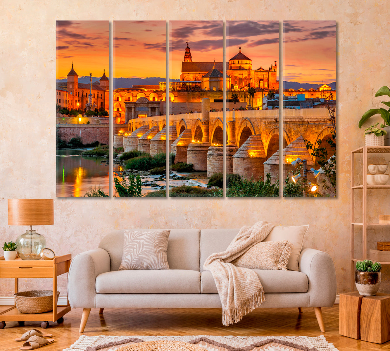 Old Cathedral Mezquita and Roman Bridge at Sunset Cordoba Spain Canvas Print-Canvas Print-CetArt-1 Panel-24x16 inches-CetArt