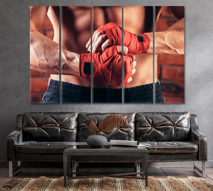 Kickboxer Bandaging Hands Preparing for Fight Canvas Print-Canvas Print-CetArt-1 Panel-24x16 inches-CetArt