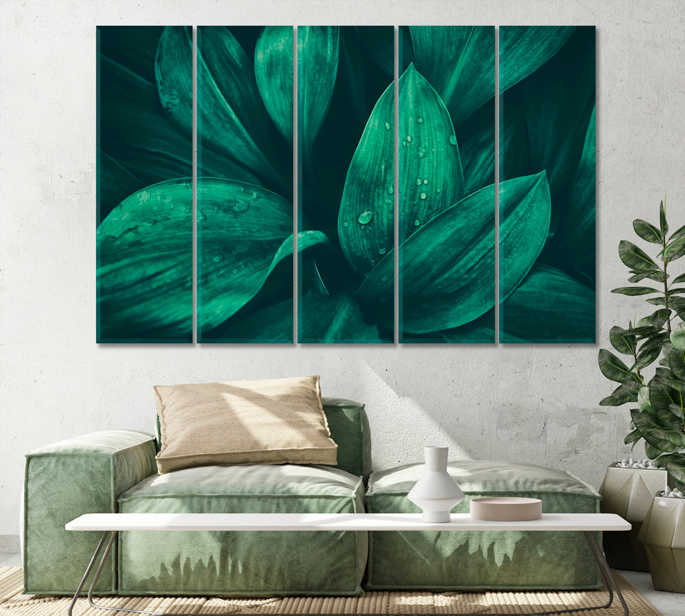 Water Droplets on Green Foliage in Tropical Rainforest Canvas Print-Canvas Print-CetArt-1 Panel-24x16 inches-CetArt