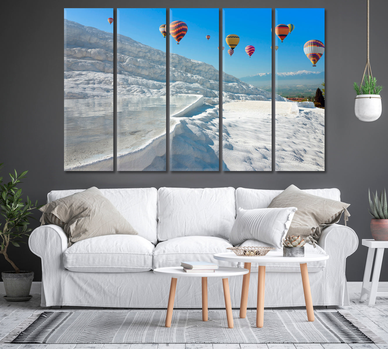 Balloons Over the Thermal Springs of Pamukkale Canvas Print-Canvas Print-CetArt-1 Panel-24x16 inches-CetArt