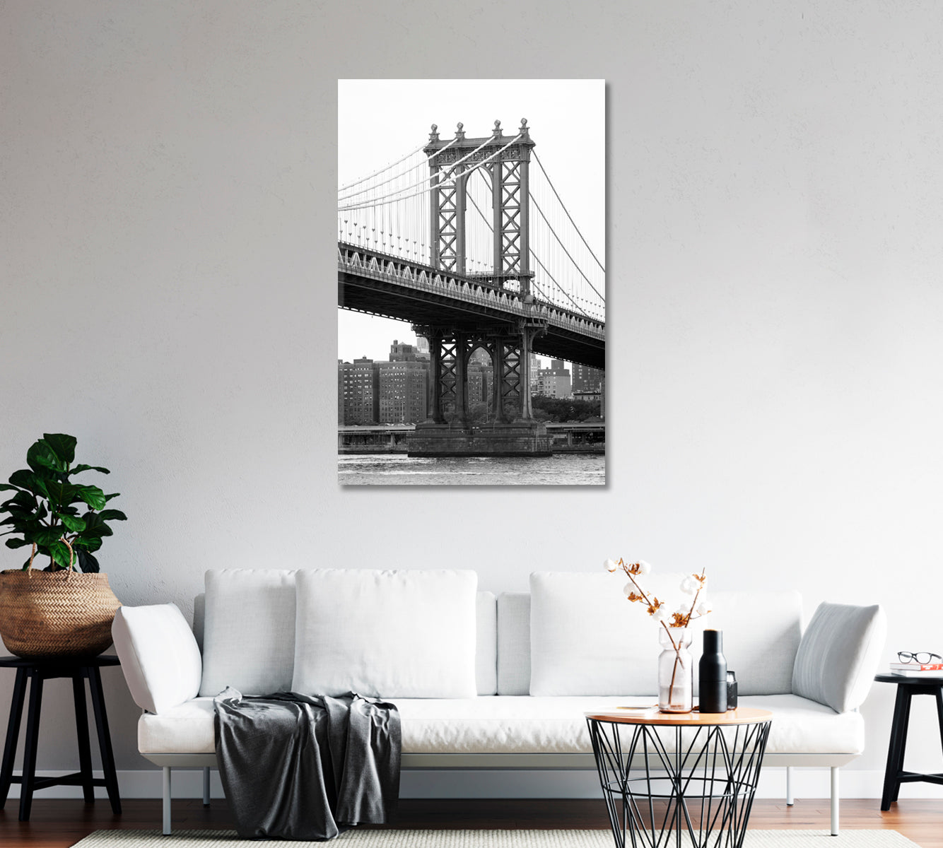 Manhattan Bridge and East River New York City Canvas Print-Canvas Print-CetArt-1 panel-16x24 inches-CetArt