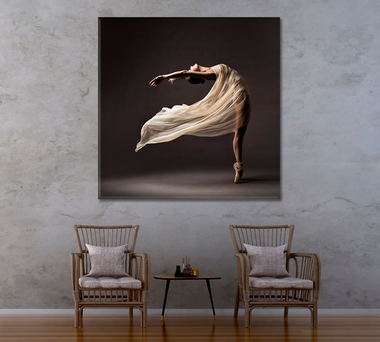 Flexible Ballerina in Delicate Silk Dress and Pointes Canvas Print-Canvas Print-CetArt-1 panel-12x12 inches-CetArt