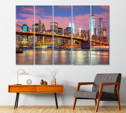 Manhattan Skyscrapers and Brooklyn Bridge Canvas Print-Canvas Print-CetArt-1 Panel-24x16 inches-CetArt