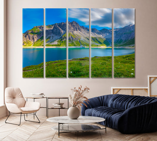 Blue Clouds over Lake Lunersee Austria Canvas Print-Canvas Print-CetArt-1 Panel-24x16 inches-CetArt