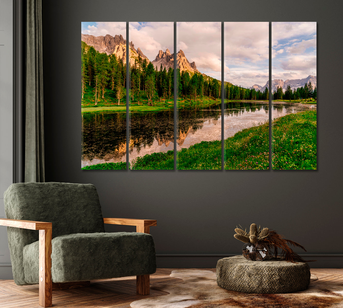 Mountains and Forest Reflection in Lake Antorno Dolomites Alps Canvas Print-Canvas Print-CetArt-1 Panel-24x16 inches-CetArt