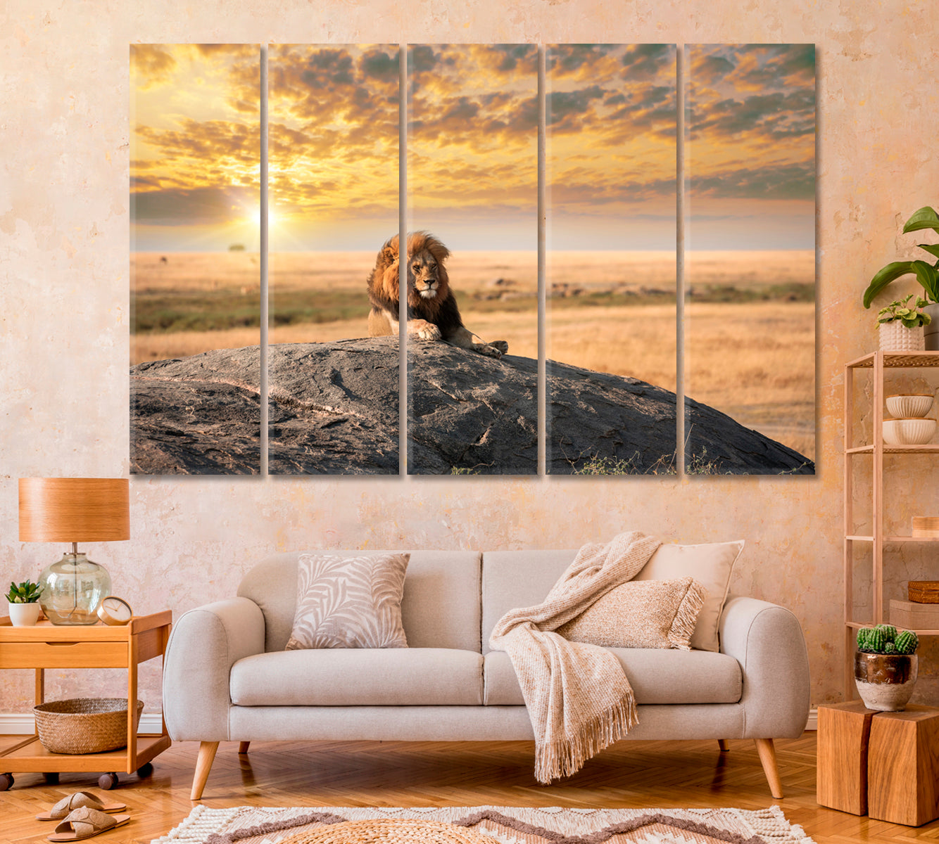 Lion King Resting on Rock Canvas Print-Canvas Print-CetArt-1 Panel-24x16 inches-CetArt