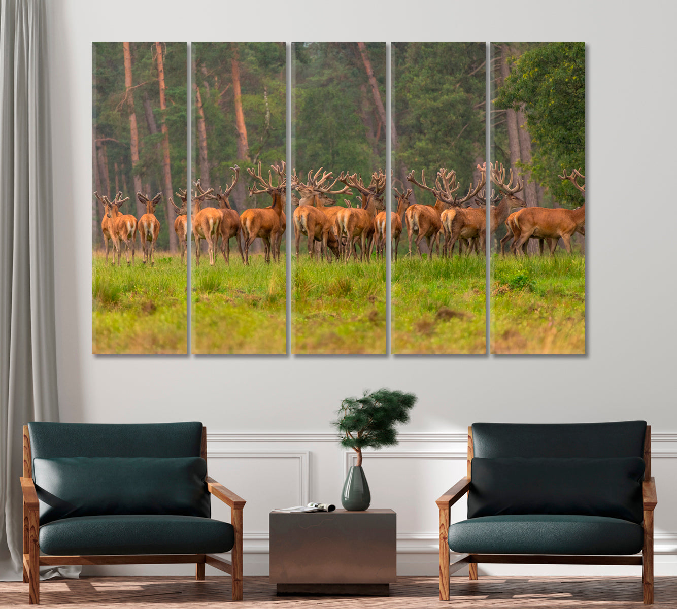 Group of Red Deers in Forest Canvas Print-Canvas Print-CetArt-1 Panel-24x16 inches-CetArt