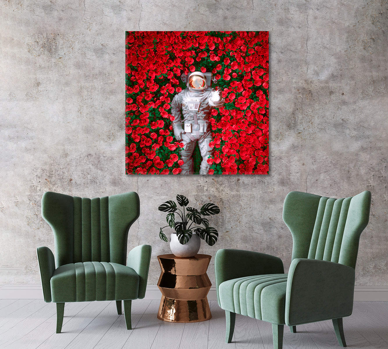 Spaceman in Red Roses Canvas Print-Canvas Print-CetArt-1 panel-12x12 inches-CetArt