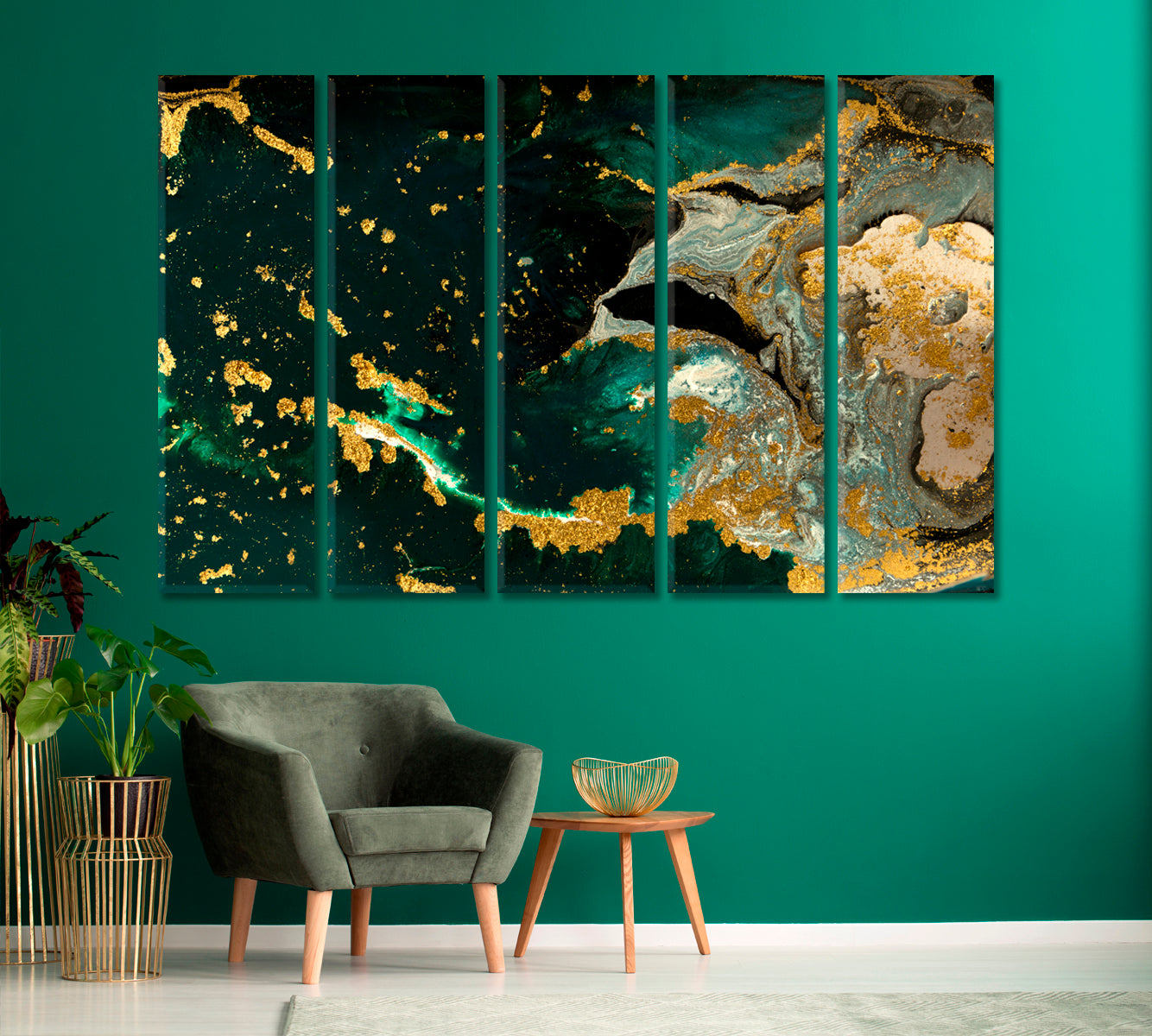 Combination Green Gray and Gold Agate Canvas Print-Canvas Print-CetArt-1 Panel-24x16 inches-CetArt