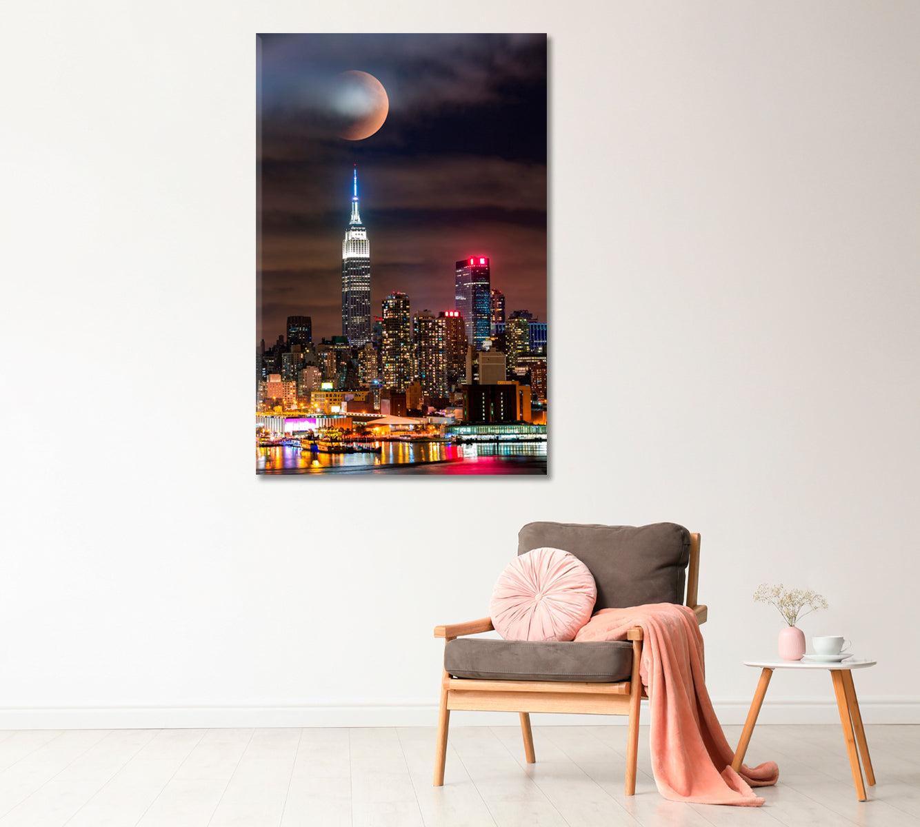 Lunar Eclipse above New York City Skyline Canvas Print-Canvas Print-CetArt-1 panel-16x24 inches-CetArt