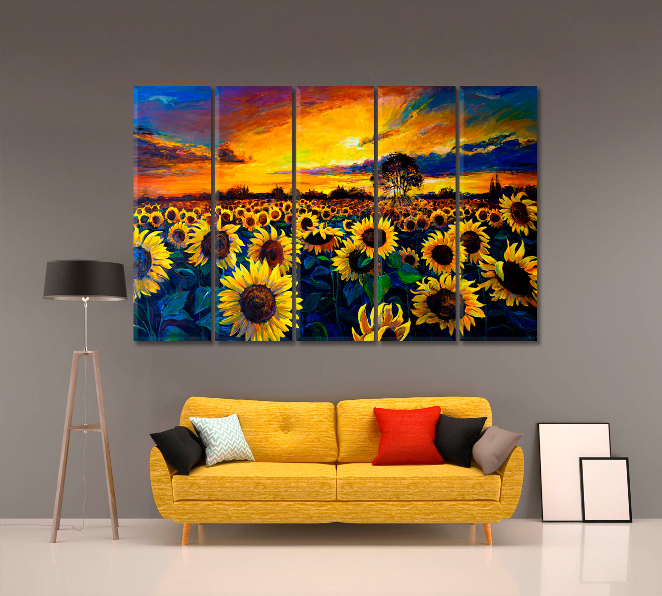 Oil Painted Sunflowers Field Canvas Print-Canvas Print-CetArt-1 Panel-24x16 inches-CetArt