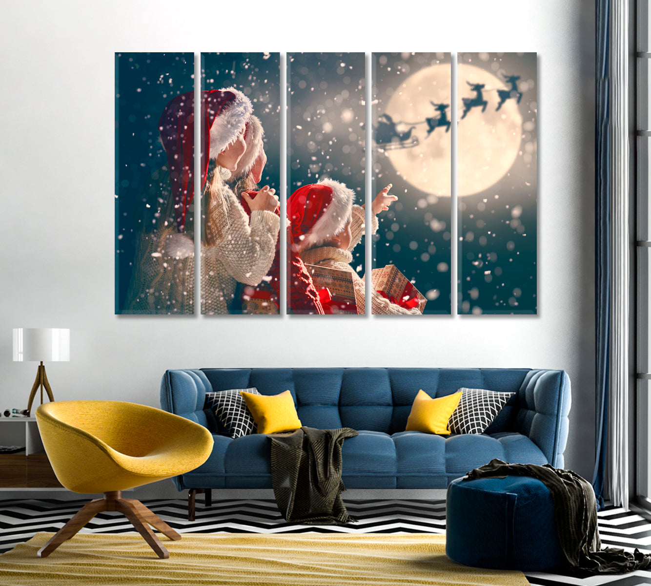 Children See Santa Claus in Sleigh Merry Christmas Canvas Print-Canvas Print-CetArt-1 Panel-24x16 inches-CetArt