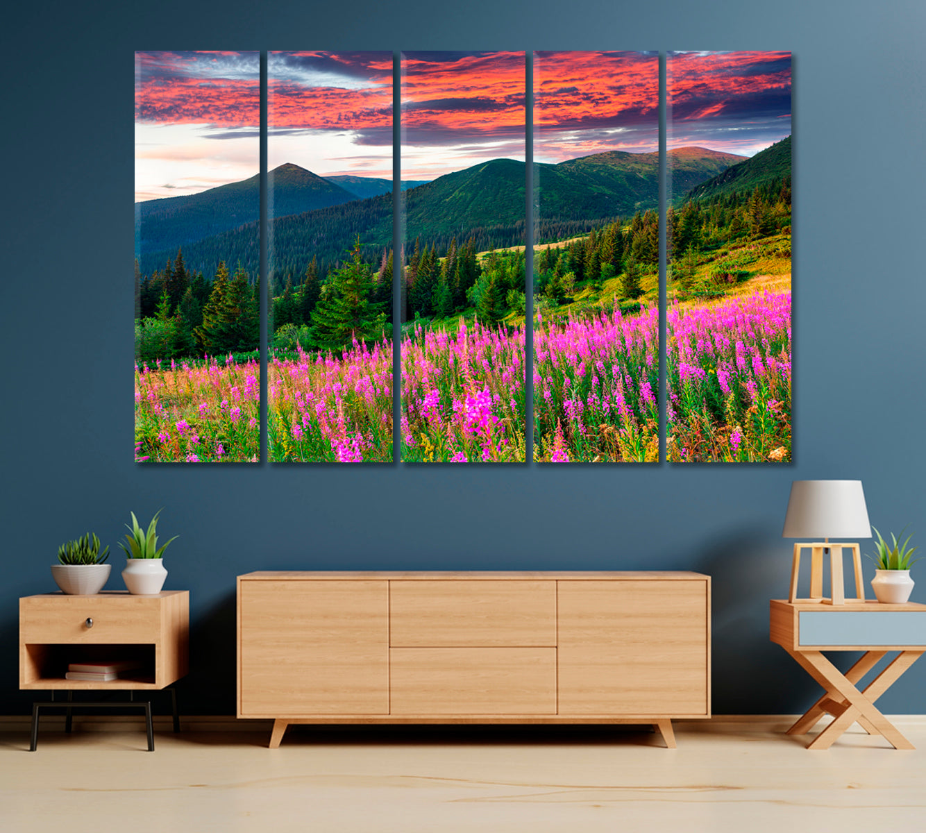 Flower Field near Mountains Canvas Print-Canvas Print-CetArt-1 Panel-24x16 inches-CetArt