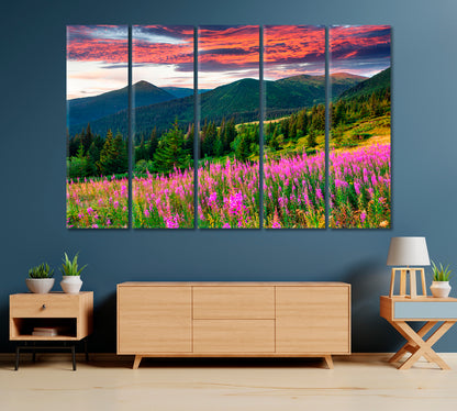 Flower Field near Mountains Canvas Print-Canvas Print-CetArt-1 Panel-24x16 inches-CetArt